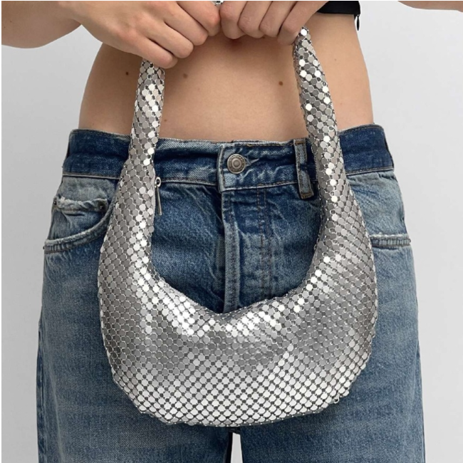 Silberne Nieten Mini Handtasche