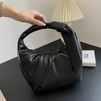 BF2023 Schwarze Handtasche in Lederoptik mit Plissee-Detail