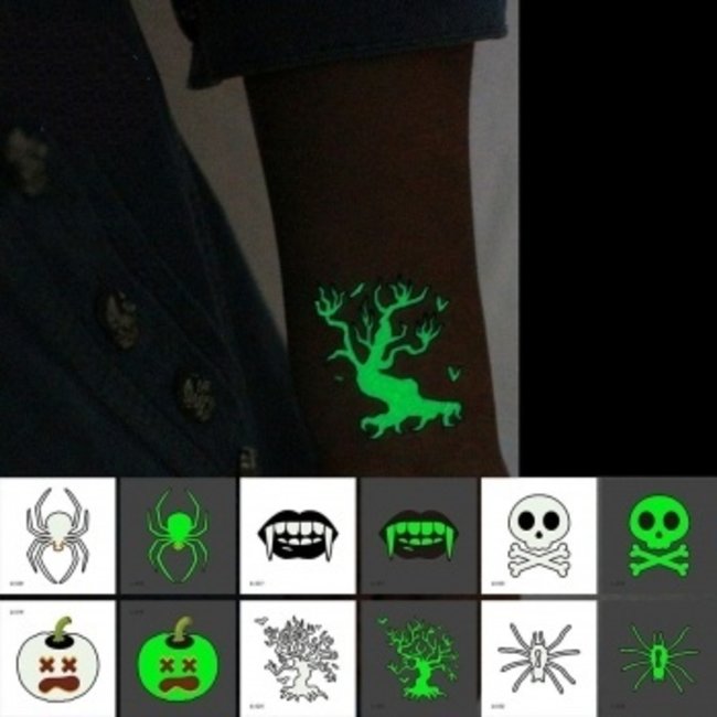 Gruseliges Glow In The Dark Klebe-Tattoo-Set