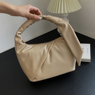 SALE50 Beigefarbene Handtasche in Lederoptik mit Plissee-Detail