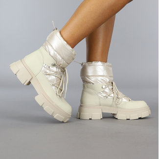 Beige gepolsterte Schneestiefel