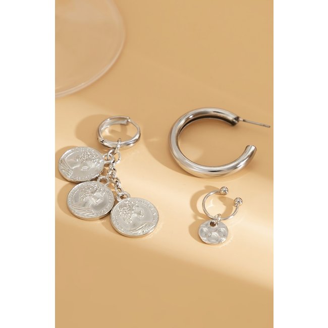 Dreifach-Ohrring-Set mit Münzen Silber