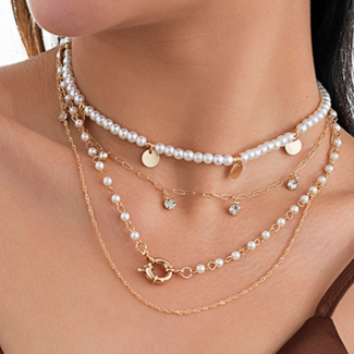 OP=OP.13.NL Zweiteiliges Halsketten-Set mit Perlen