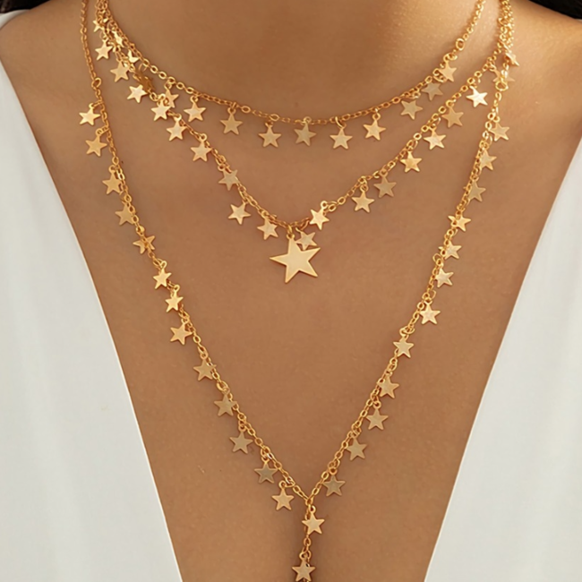 Goldfarbene Dreifach-Stern-Halskette