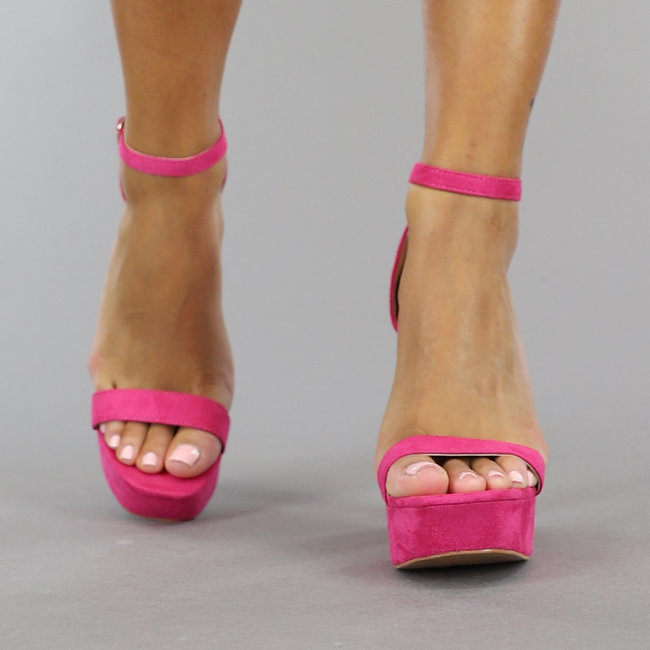 Fuchsia Wildleder Plateausandalen mit großem Absatz