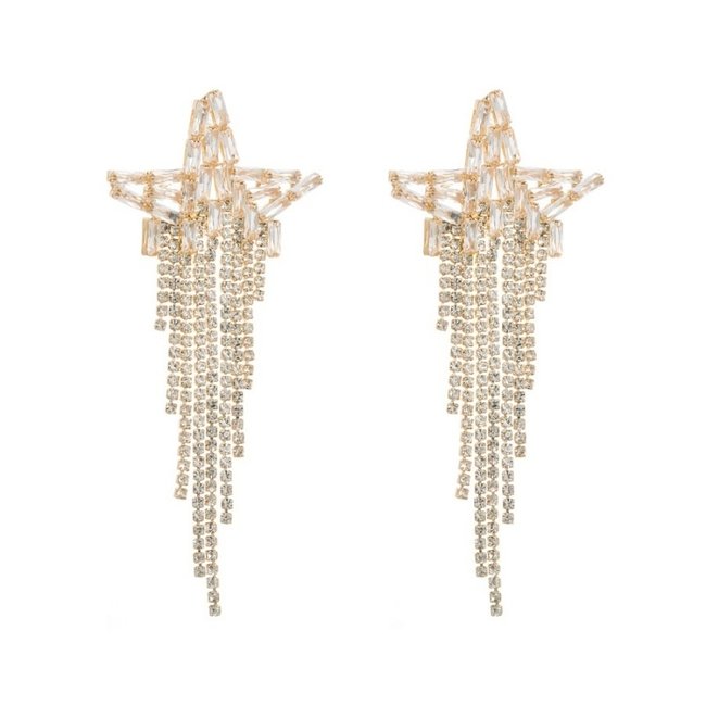 Goldene Sterne Strass-Ohrringe mit Wasserfall
