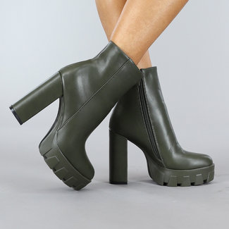 BF2023 Armeegrüne Ankle Boots in Lederoptik