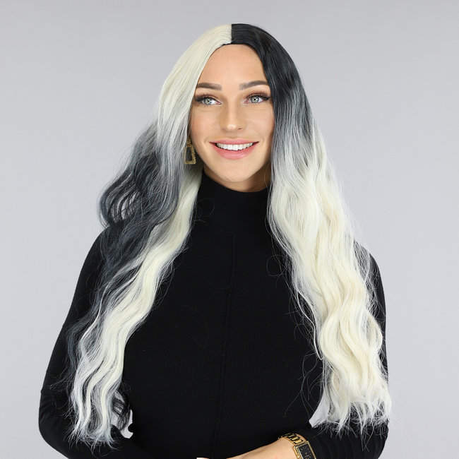 Schwarze und weiße Ombre-Perücke mit gewelltem Haar