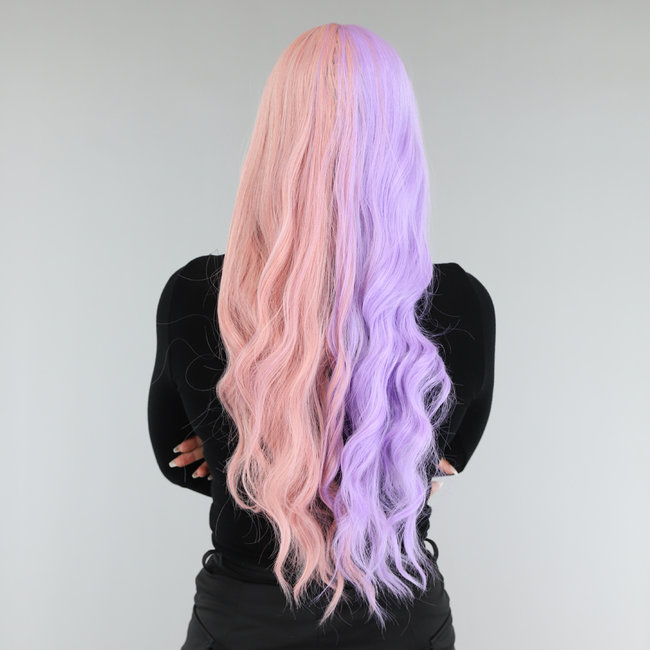 Rosa/violette Split Dye Perücke mit Locken