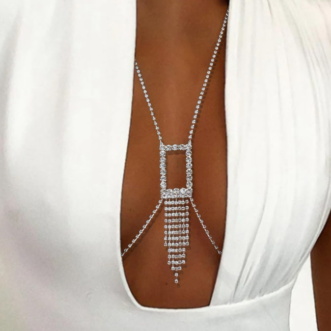 Silberne Strass Bodychain mit Wasserfall-Detail