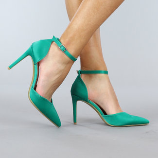 OP=OP! Grüne Pumps in Satin-Optik