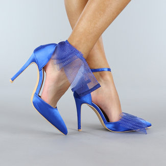SALE80 Blaue spitze Sandalen mit Schleifen