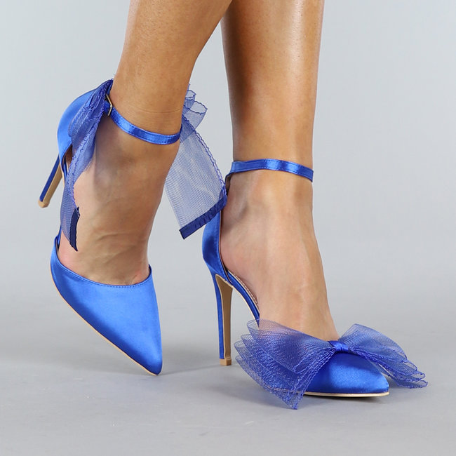 Blaue spitze Sandalen mit Schleife und Stilettoabsatz