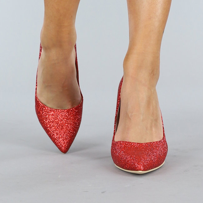 Rote spitze Glitzerpumps mit Stilettoabsatz