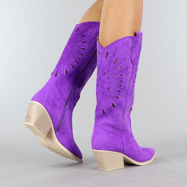 Lila Cowboystiefel aus Wildleder mit Cutouts