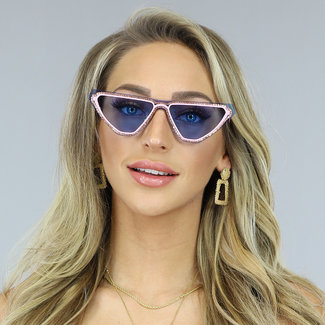 Blaue Cateye Festivalbrille mit Strass