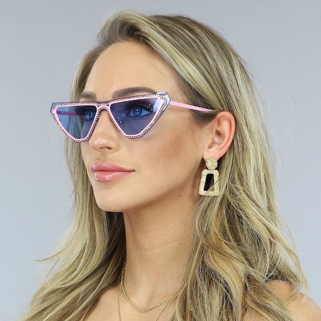 Blaue Cateye Festivalbrille mit Strass