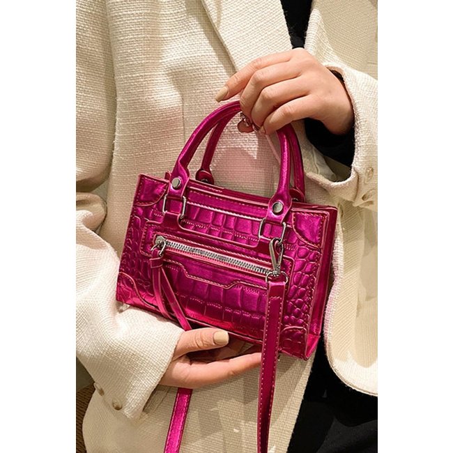 Fuchsia Metallic Tasche mit Muster