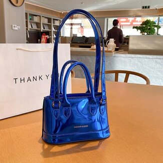 OP=OP! Kleine blaue Metallic-Tasche mit doppeltem Henkel