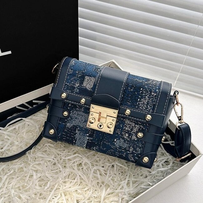 Dunkelblaue Jacquard-Stoff Crossbody Tasche