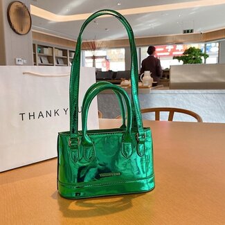 OP=OP! Kleine grüne Metallic-Tasche mit doppeltem Henkel