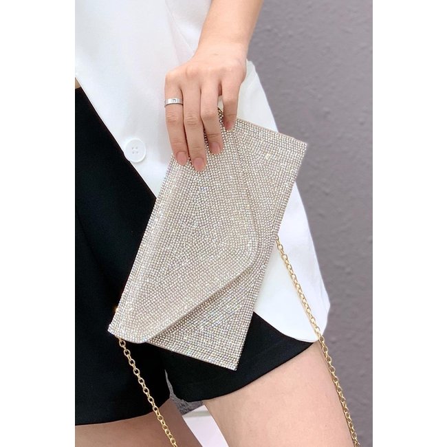 Roségoldfarbene, strassbesetzte Clutch