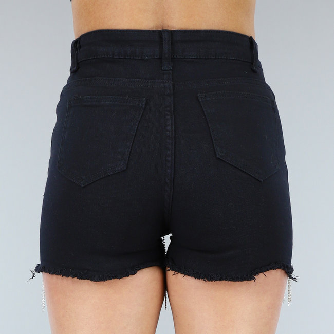 Schwarze Glitzerfransen-Shorts