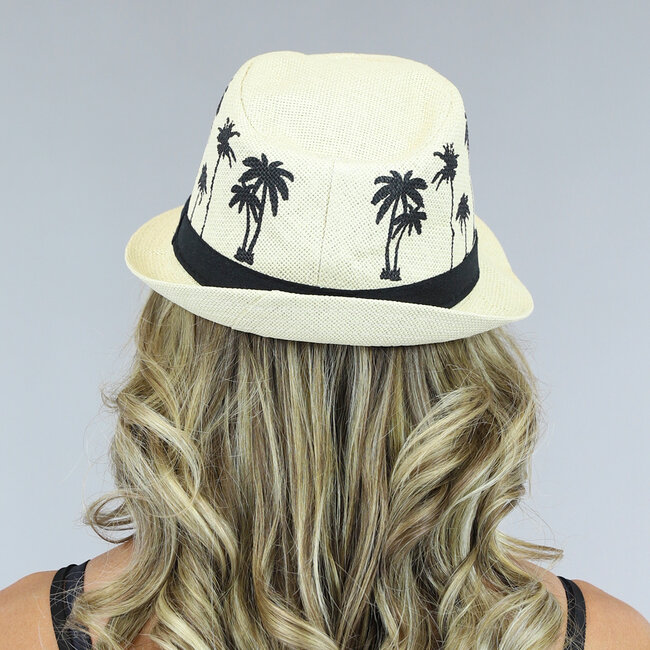 Beigefarbener Hut mit Palmen