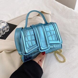 Blaue Mini-Kroko-Tasche mit Kettenriemen