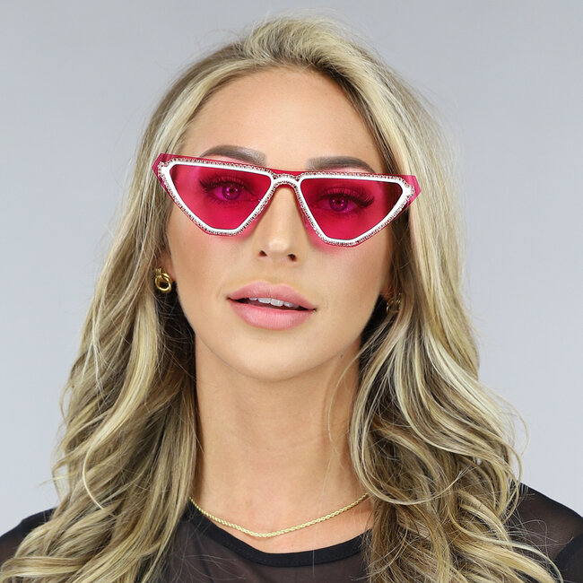 Rosa Cateye Festivalbrille mit Strass