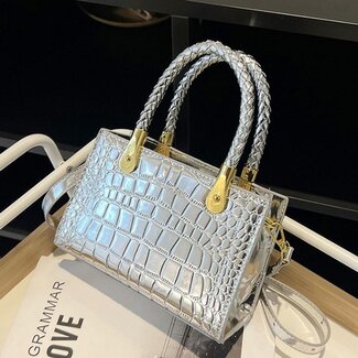 OP=OP! Kleine silberne Metallic-Kroko-Tasche