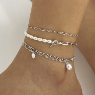 OP=OP.14.AV Vierteiliges Silber-Knöchelarmband-Set mit Perlen