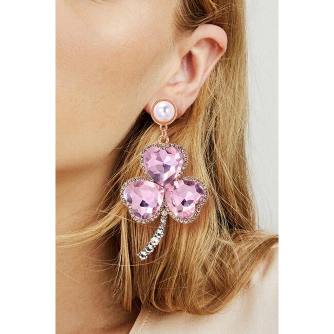 Klee-Ohrringe mit rosa Strass