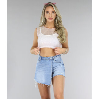 Hellrosa Fischnetz-Glitzer-Top