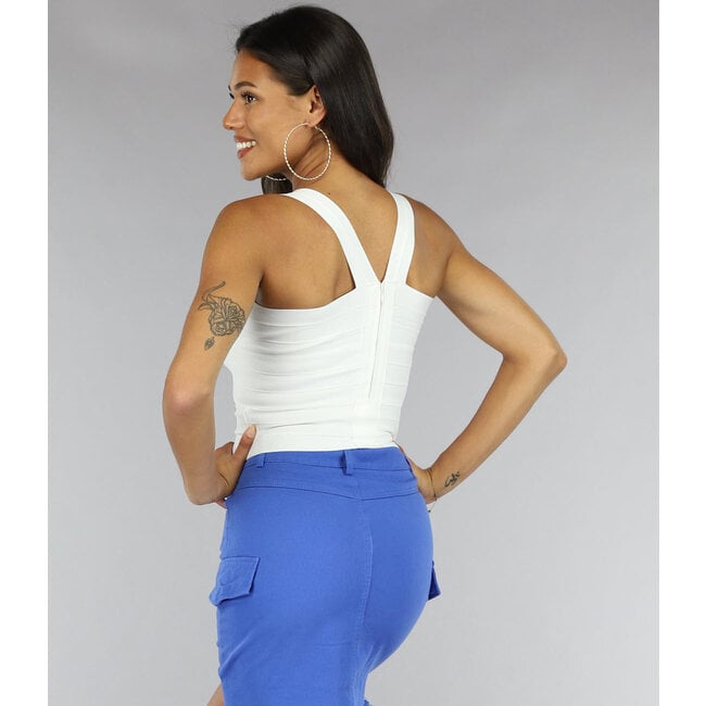 Weißes Bandage-Crop-Top mit herzförmigem Ausschnitt