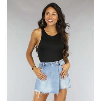 Schwarzer Bodysuit aus Stretch-Stoff