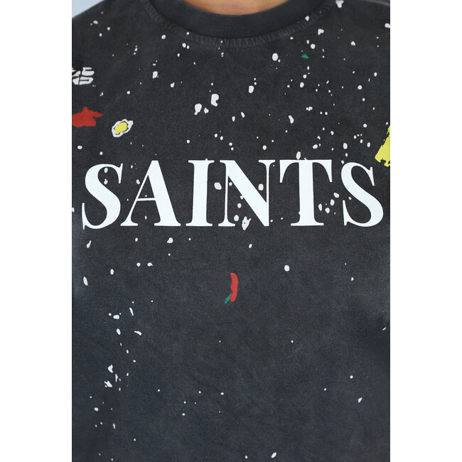 Anthrazitfarbenes Saints-T-Shirt mit Farbflecken