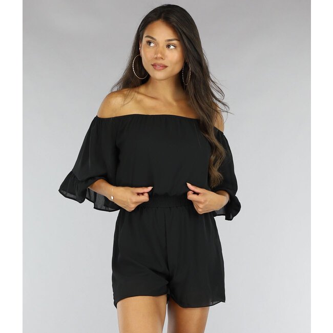 Schwarzer schulterfreier Playsuit