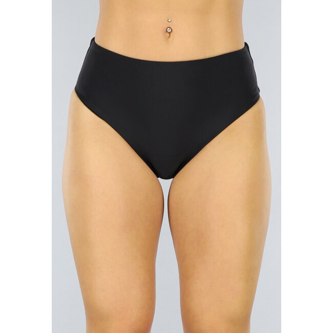 Schwarzes Basic-Bikini-Unterteil mit hoher Taille