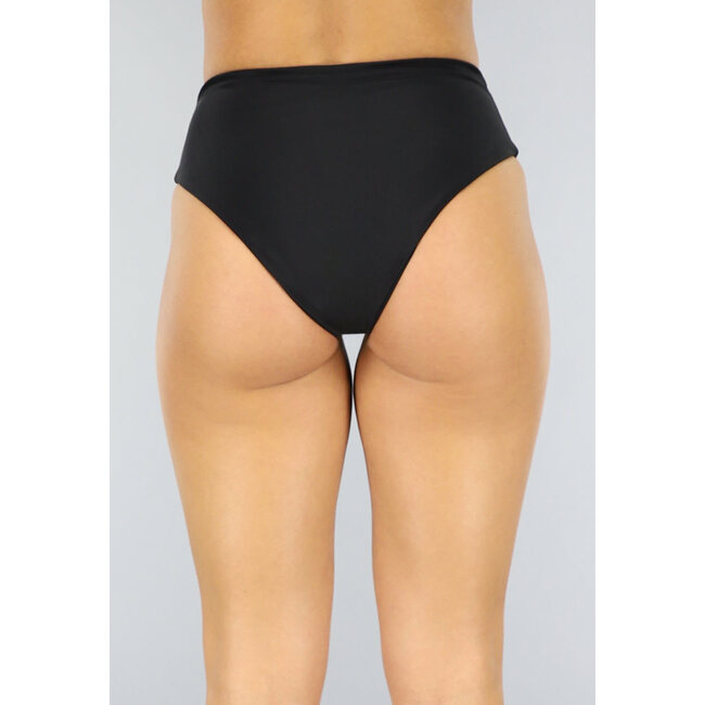 Schwarzes Basic-Bikini-Unterteil mit hoher Taille