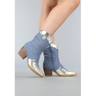 OP=OP.14.AV Cowboystiefel aus Denim mit goldenen Details