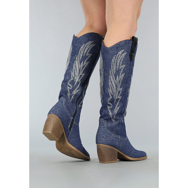 Cowboystiefel aus dunkelblauem Denim