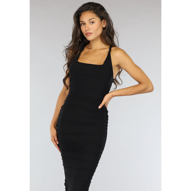 Schwarzes Midi-Bodycon-Kleid aus Mesh