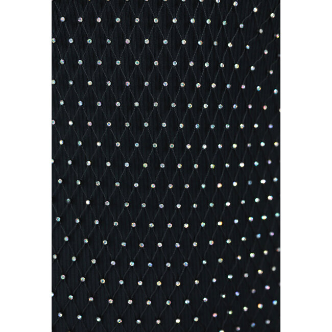 Schwarzes Fischnetz-Strasskleid mit Schulterstücken
