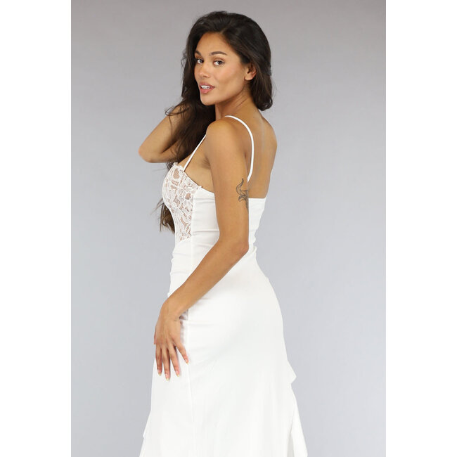 Weißes Rüschenkleid mit Spitzenoberteil
