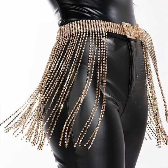 Gold Wasserfall Strass Bodychain mit Schnalle