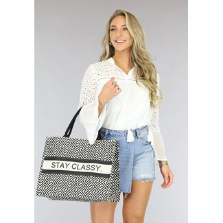 BF2023 Große Strandtasche mit Text "Stay Classy" Weiß