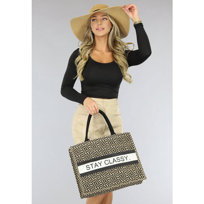 Große Strandtasche mit "Stay Classy" Text Taupe