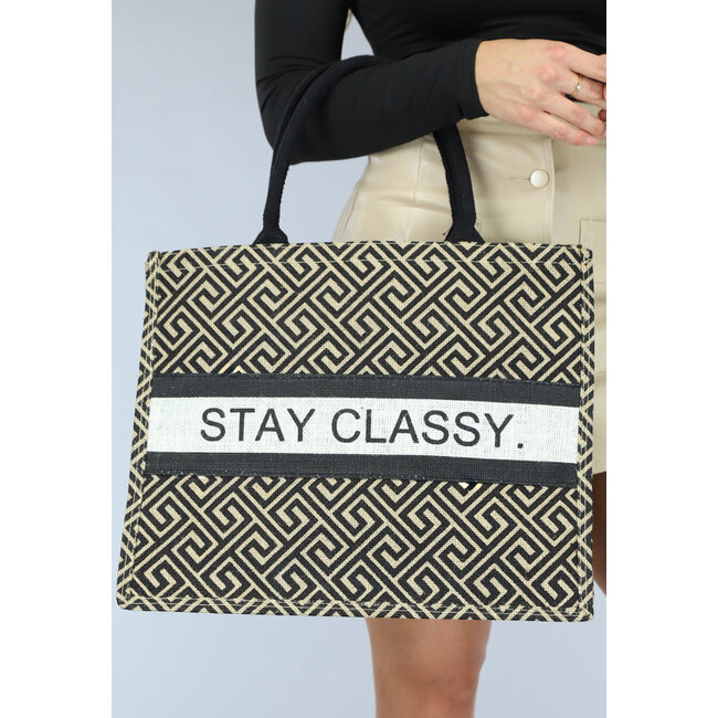Große Strandtasche mit "Stay Classy" Text Taupe
