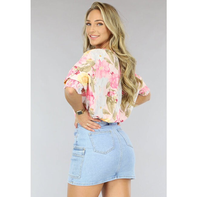 Geblümte Chiffonbluse mit Puffärmeln